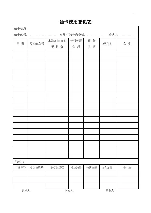 油卡使用登记表