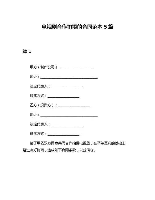 电视剧合作拍摄的合同范本5篇
