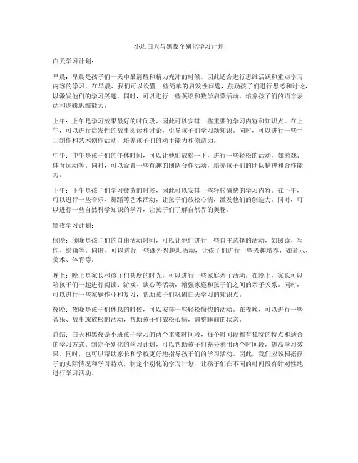 小班白天与黑夜个别化学习计划