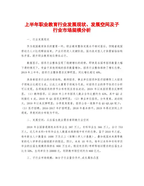 上半年职业教育行业发展现状、发展空间及子行业市场规模分析