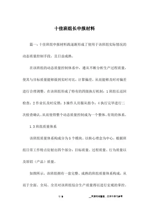 十佳班组长申报材料