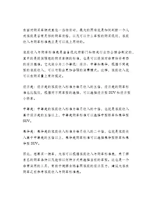家庭收入与购车标准表