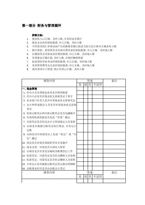 财务与管理循环调查问卷