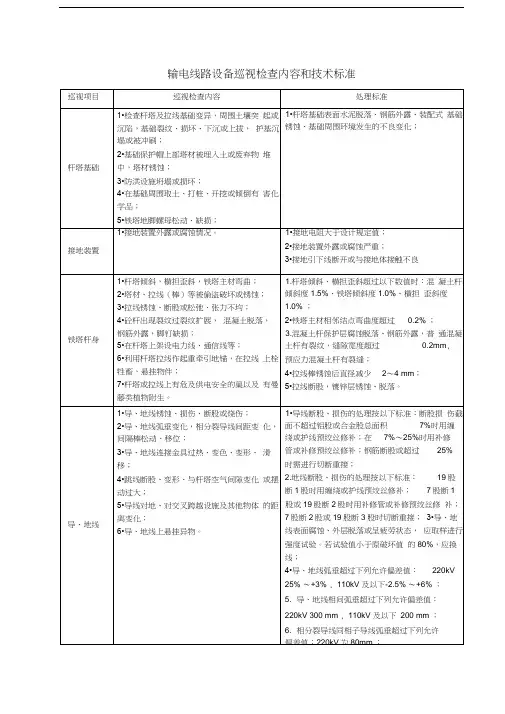 输电线路设备巡视检查内容和技术标准