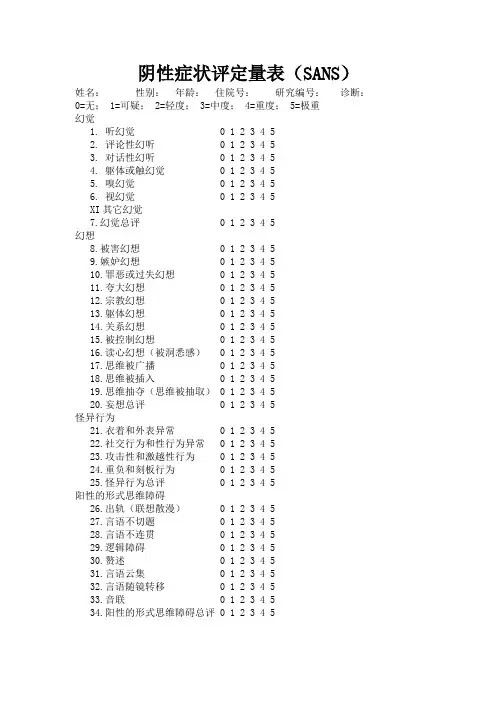 阴性症状评定量表(SANS)  SRS.2