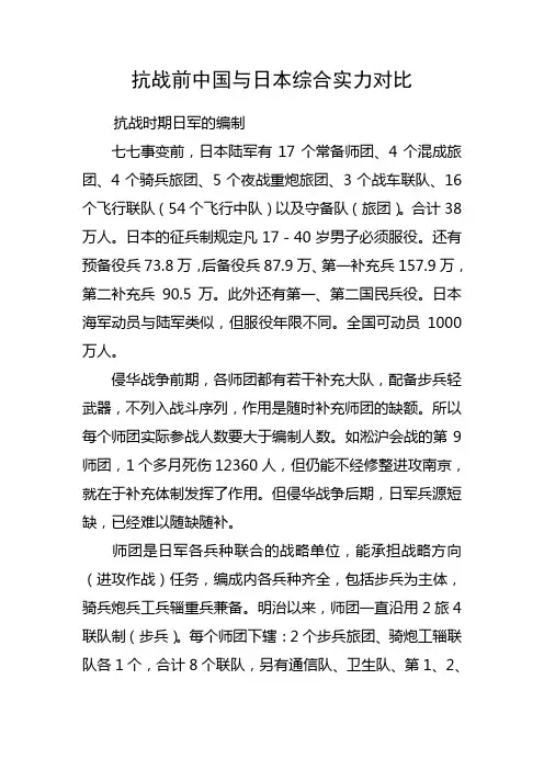 抗战前中国与日本综合实力对比