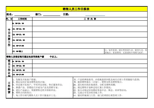 销售人员工作日报表