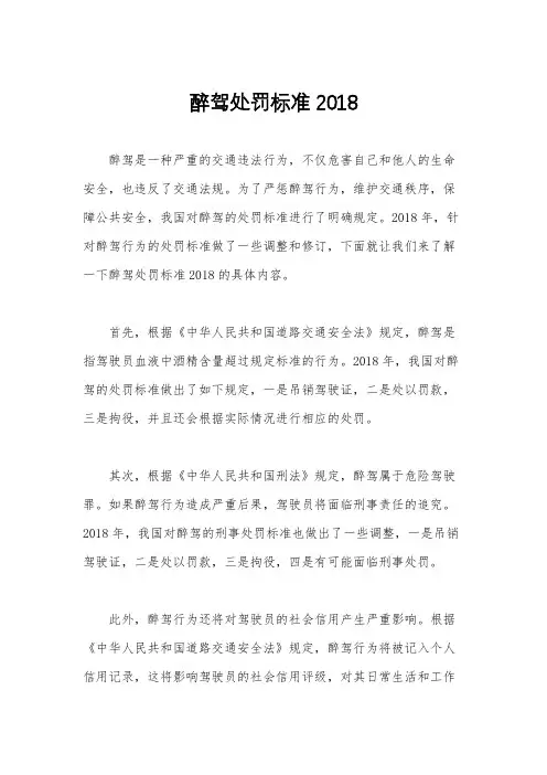醉驾处罚标准2018