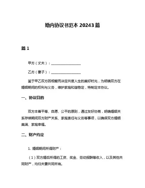 婚内协议书范本20243篇