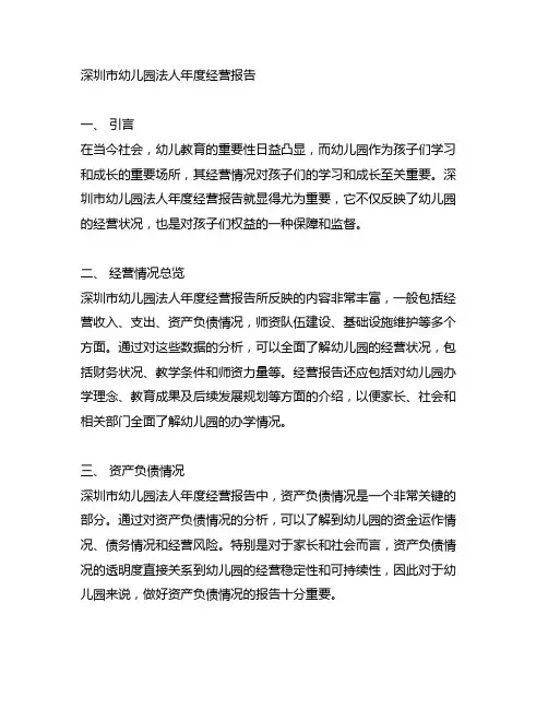 深圳市幼儿园法人年度经营报告