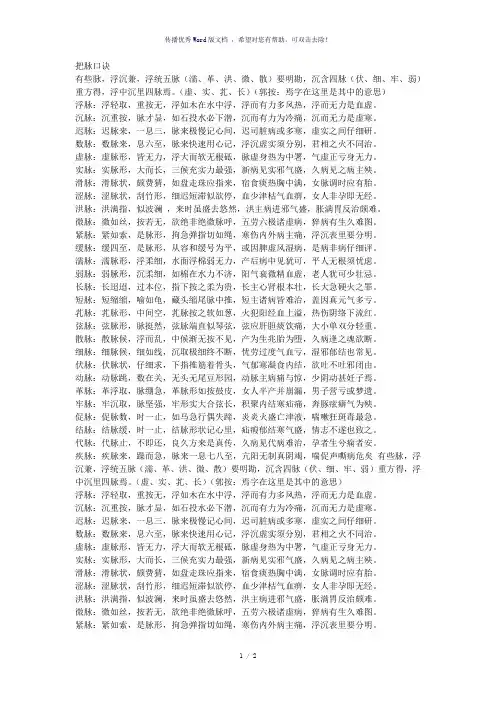 简易把脉口诀