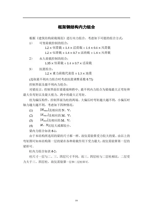 框架钢结构内力组合