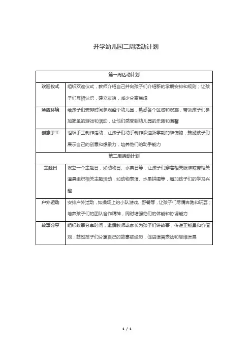 开学幼儿园二周活动计划