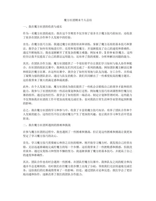 魔方社团期末个人总结