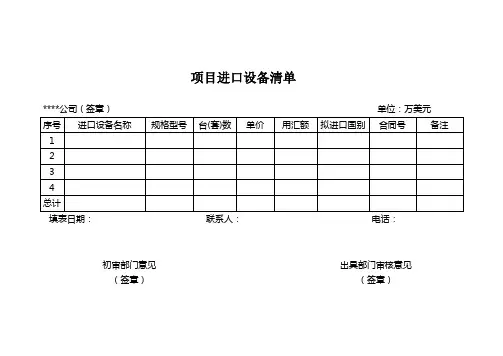 公司项目进口设备清单