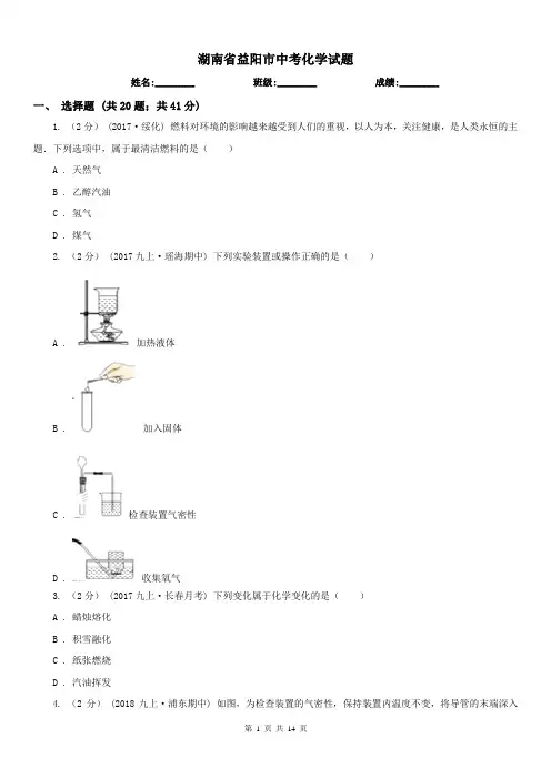 湖南省益阳市中考化学试题