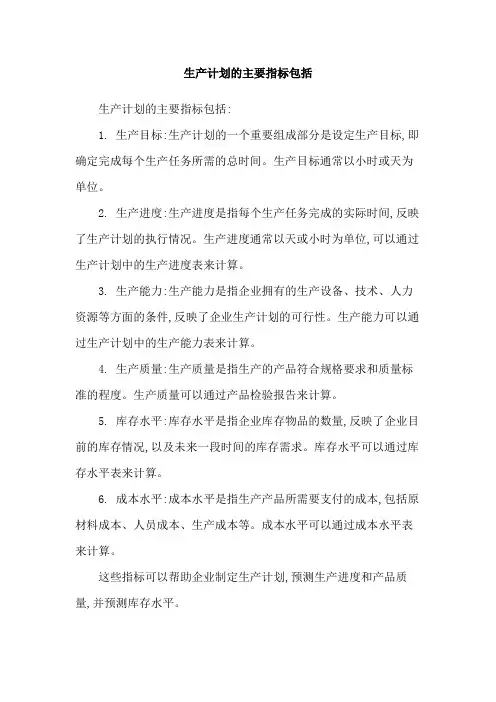 生产计划的主要指标包括