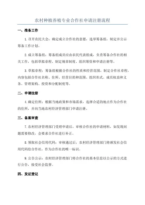 农村种植养殖专业合作社申请注册流程