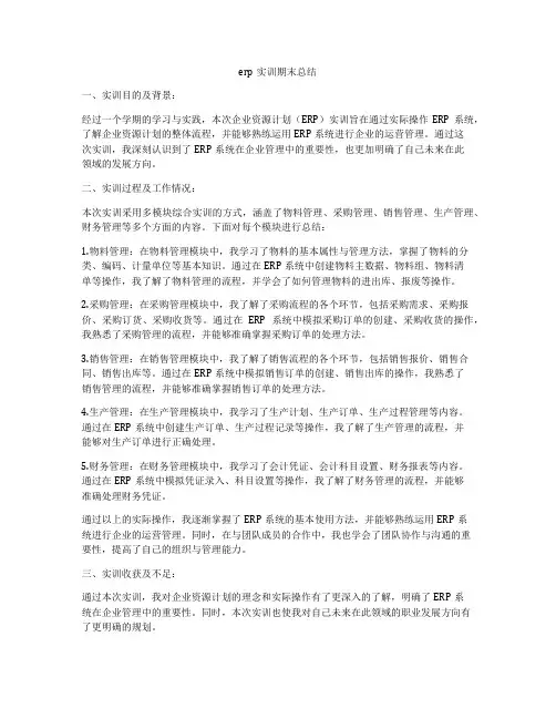 erp实训期末总结