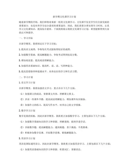 新学期文化课学习计划