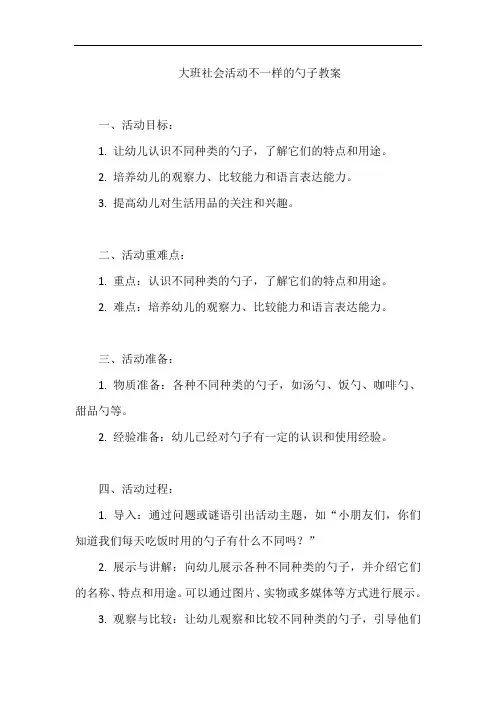 大班社会活动不一样的勺子教案