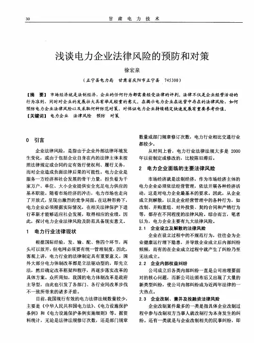 浅谈电力企业法律风险的预防和对策