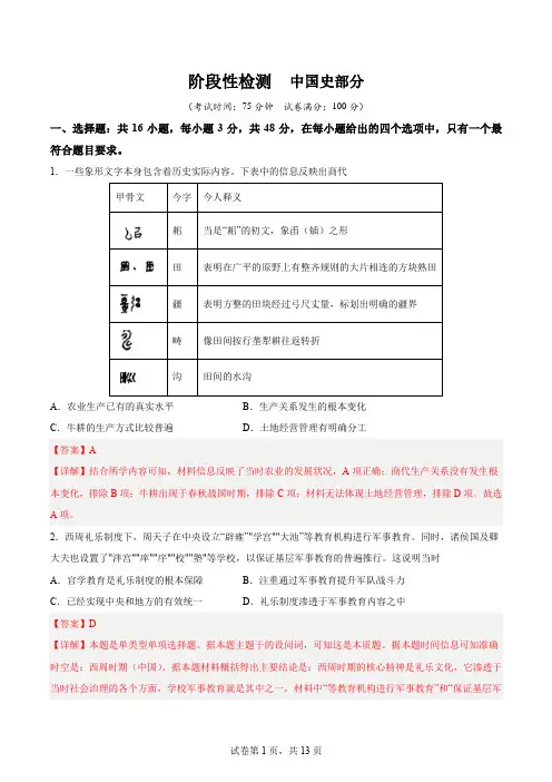 阶段性检测卷 中国史(解析版)