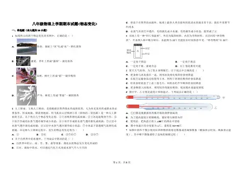 八年级上学期期末物理试题《物态变化 》