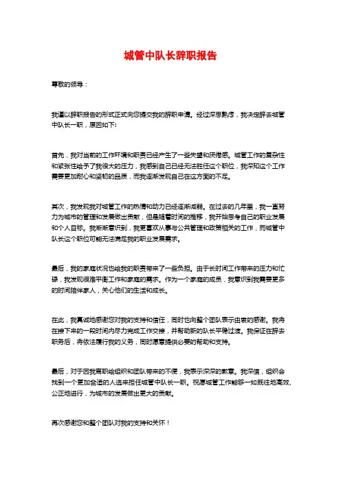 城管中队长辞职报告 (2)
