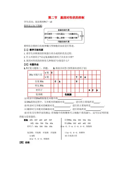 高中生物 4-2基因对性状的控制教案 新人教版必修2