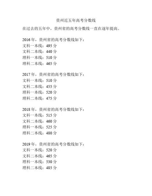 贵州近五年高考分数线