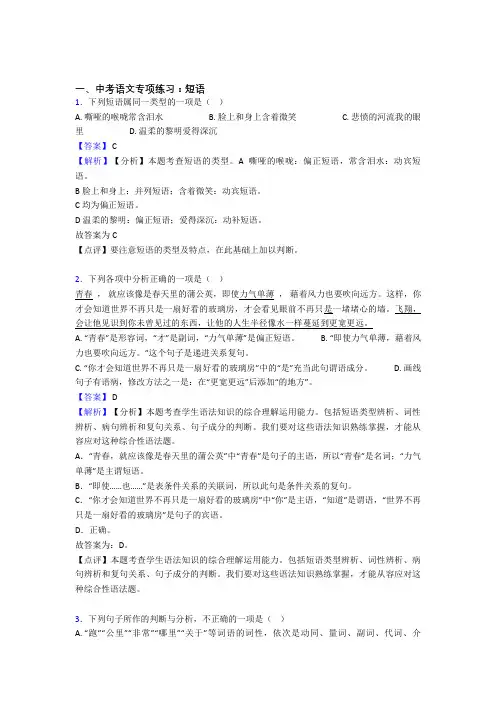 新人教版中考语文 短语题及答案