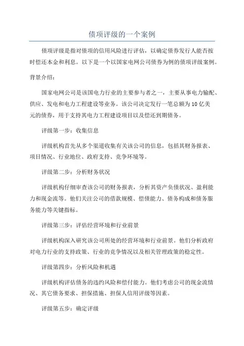 债项评级的一个案例