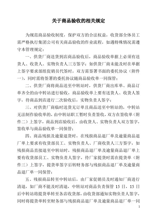 超市(商场) 关于商品验收的相关规定
