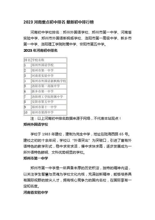 2023河南重点初中排名最新初中排行榜