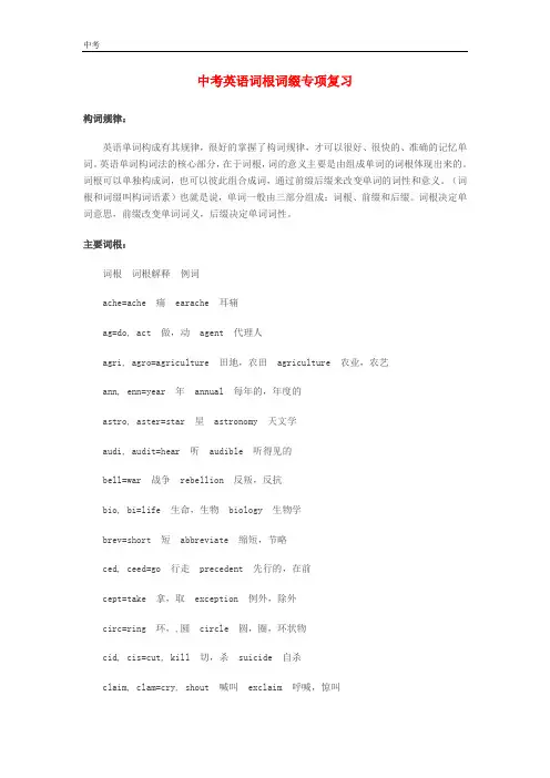 2020年中考英语一轮练习：词根词缀