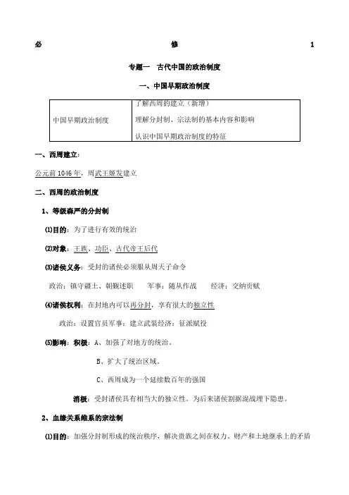 高中历史必修一讲义完整版