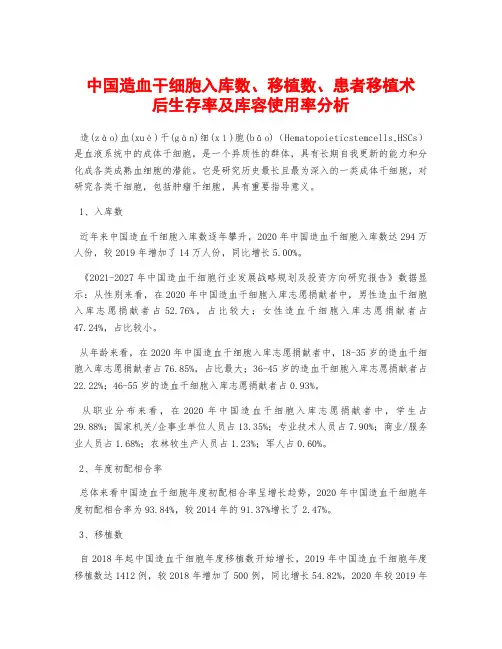 中国造血干细胞入库数、移植数、患者移植术后生存率及库容使用率分析