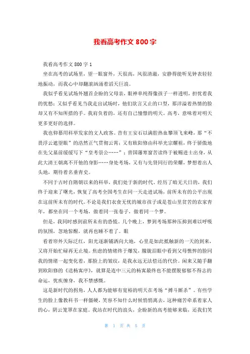 我看高考作文800字