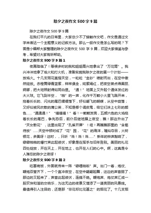除夕之夜作文500字9篇