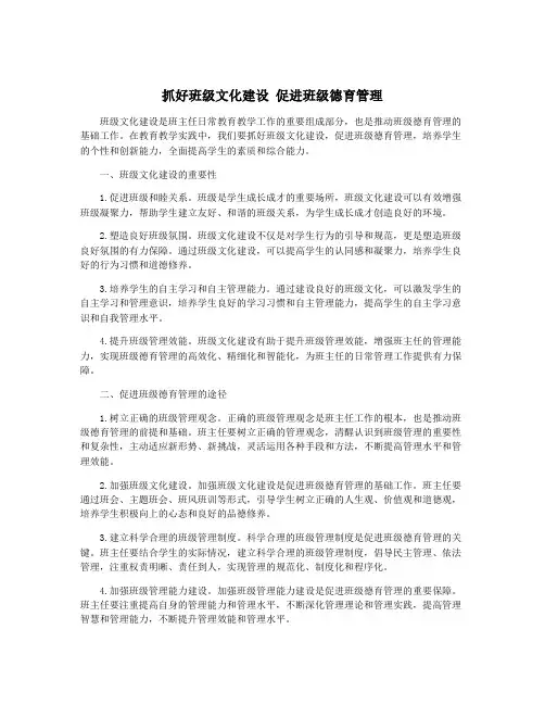 抓好班级文化建设 促进班级德育管理