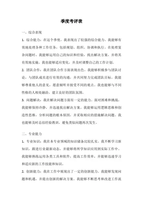 季度考评表