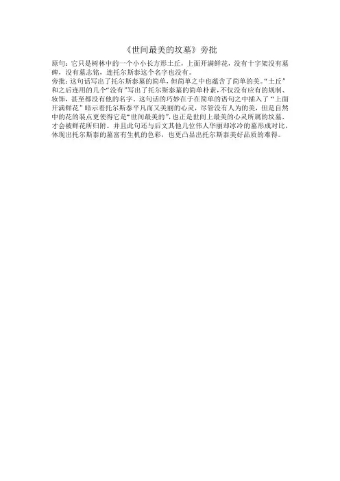 《世间最美的坟墓》旁批