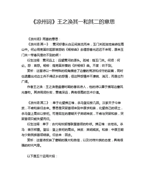 《凉州词》王之涣其一和其二的意思