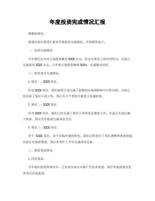 年度投资完成情况汇报