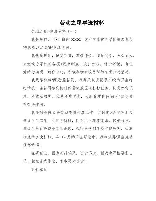 劳动之星事迹材料