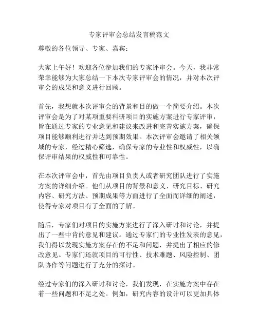 专家评审会总结发言稿范文