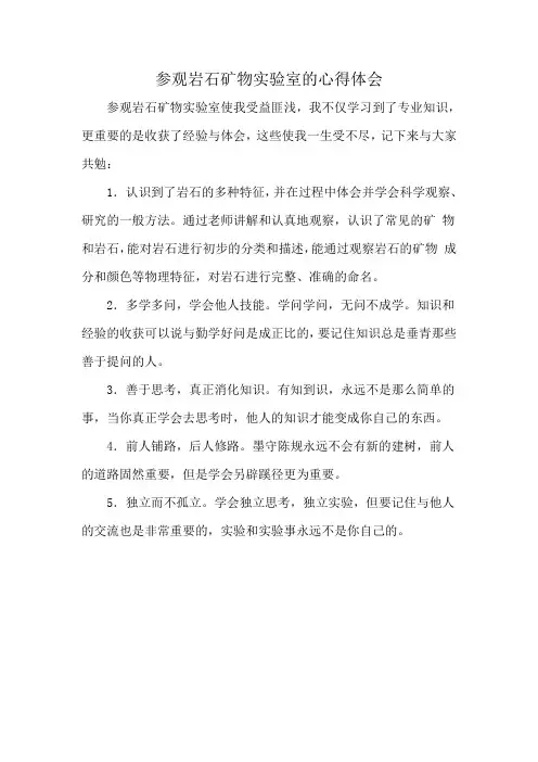 参观岩石矿物实验室的心得体会