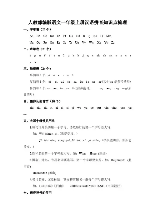 人教部编版小学一年级语文教材解读上汉语拼音知识点梳理