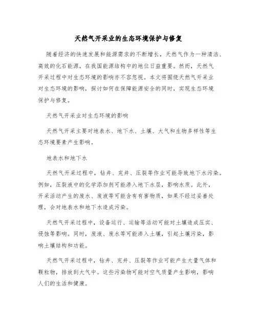 天然气开采业的生态环境保护与修复